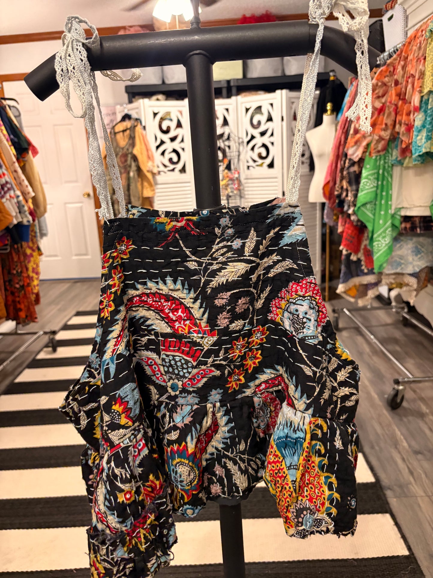 Sara Midnight Paisley Kantha Top One Size Fits Small to XL