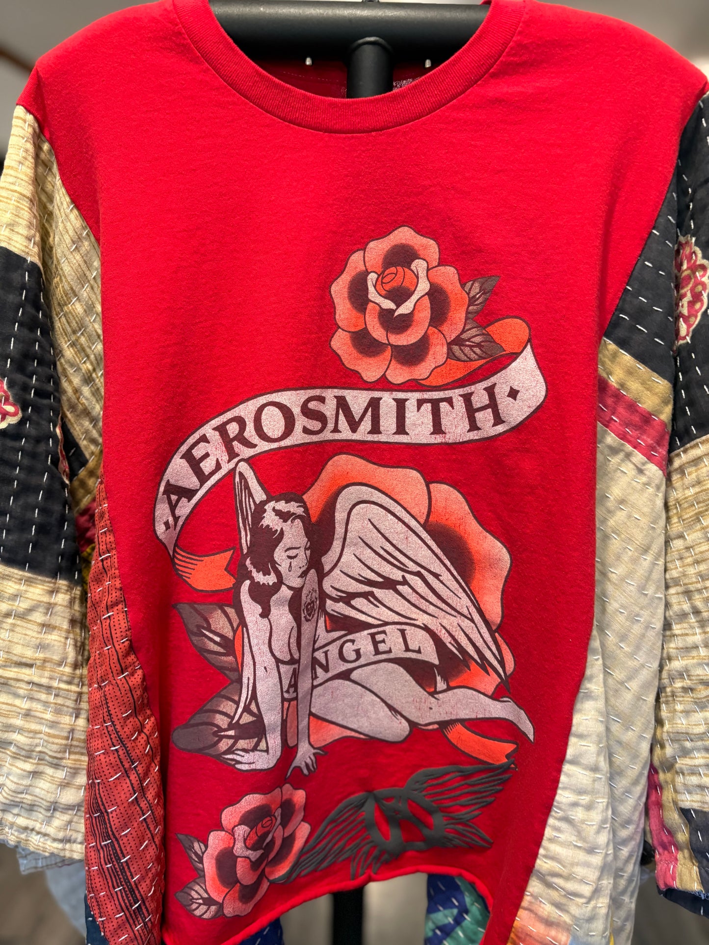 Aerosmith Upcycled Vintage Kantha Poncho Tee Fits A Small to XXL Comfortably