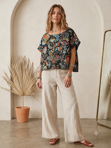 Charlie Midnight Paisley Top One Size Fits Small to Large Cropped