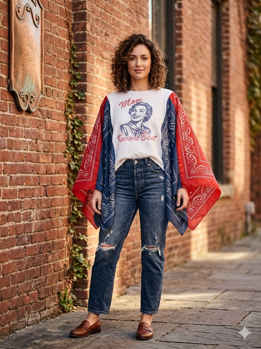 Mother Knows Best Bandana Poncho Tee Fits a Small to Large