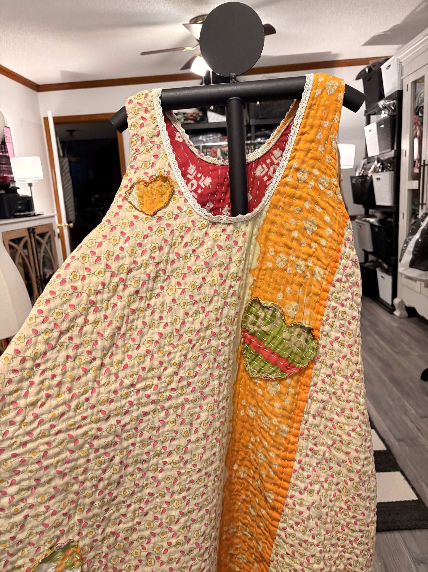 Van Gogh Upcycled Vintage Kantha Quilt ART Jumper One Size Fits A Small to XL Oversized