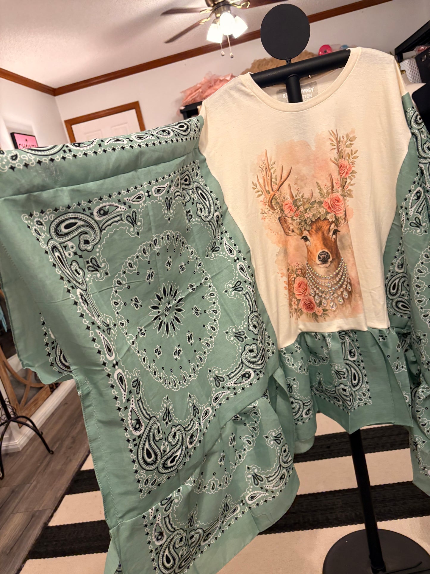 Deer Me Sage Bandana Ruffled Poncho One Size Fits a Small to 3X