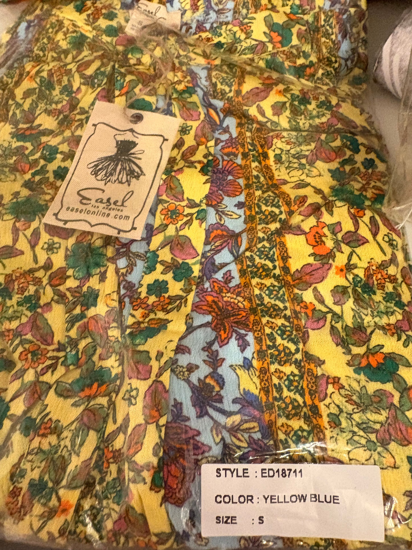 Yellow Floral Off Shoulder Dress Size Small