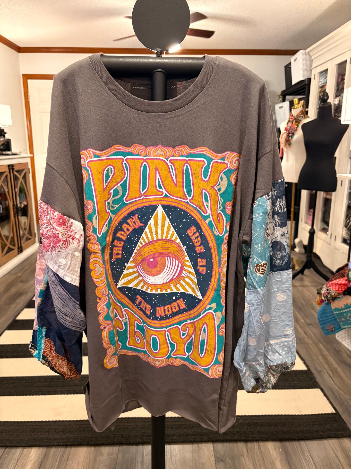 Eye Pink Flare Patchwork Sleeve Tee Fits a Small to XXL