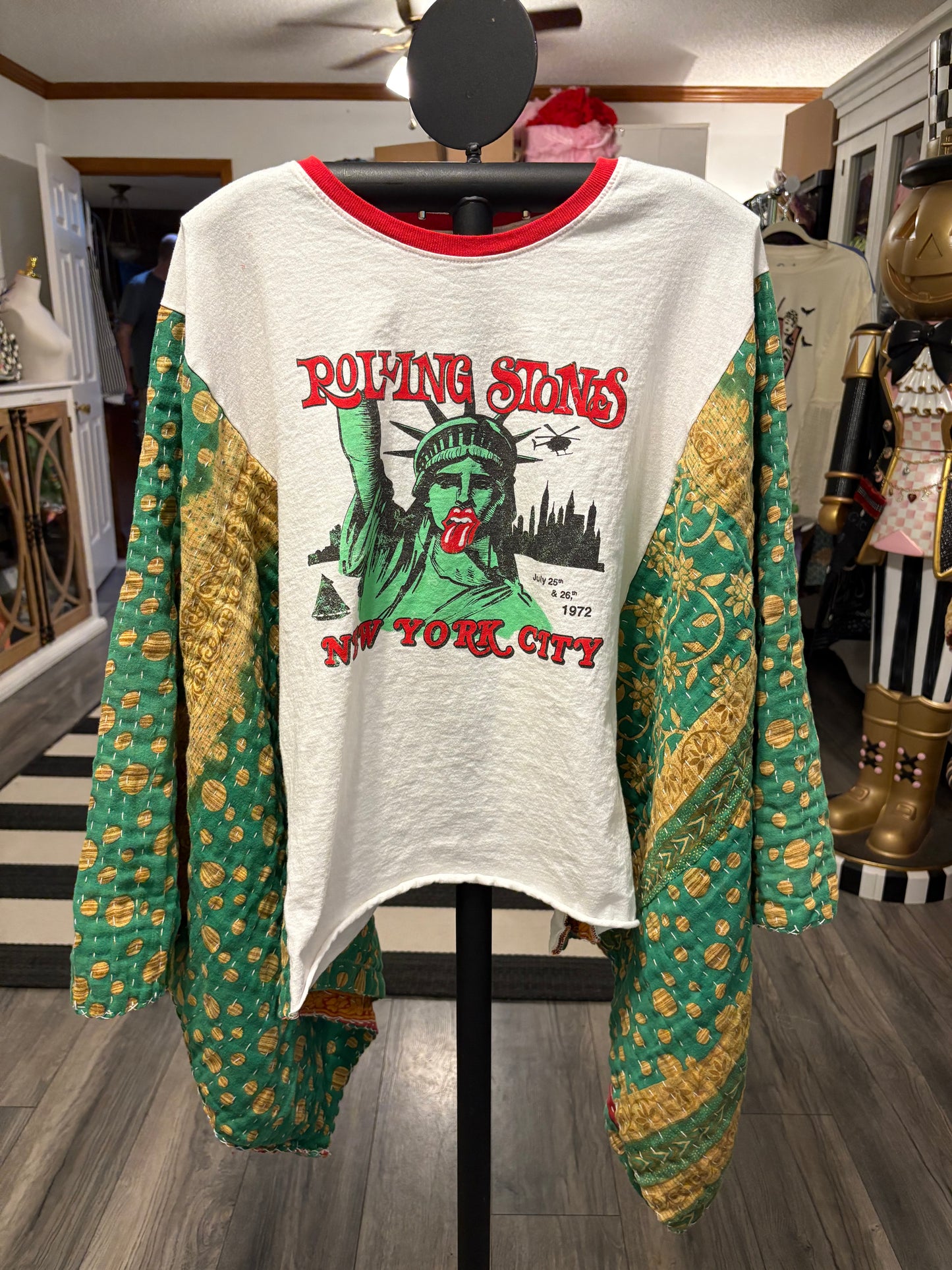 Stones US Tour Upcycled Vintage Kantha Poncho Tee Fits A Size Small to XXL