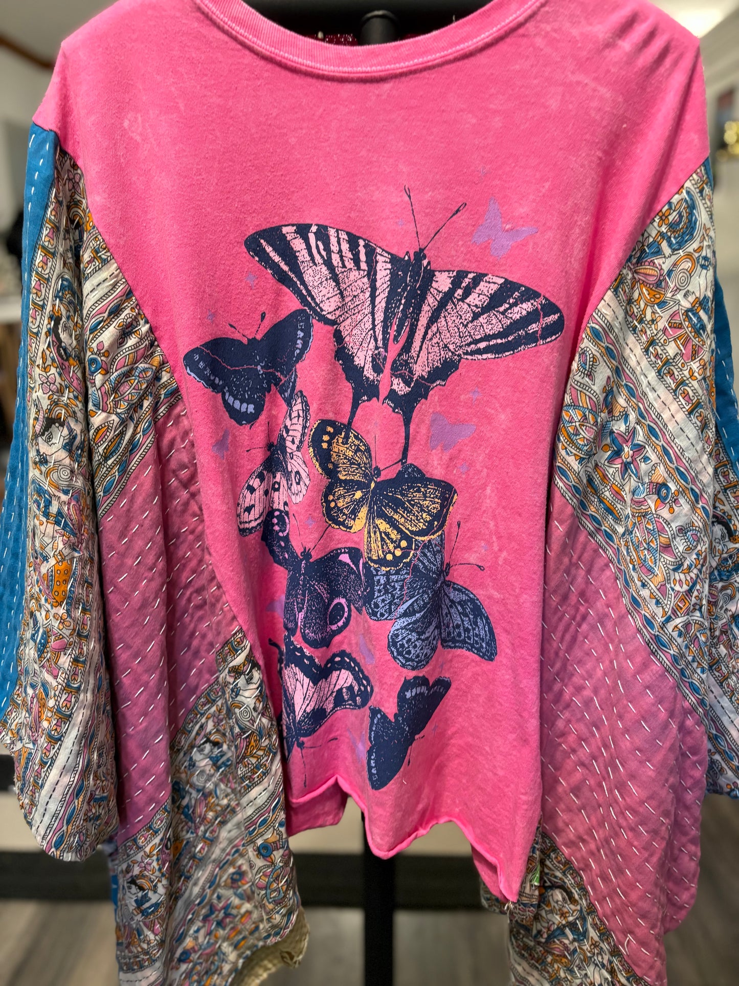 Change Upcycled Vintage Kantha Poncho Tee Fits A Size Small to 3X