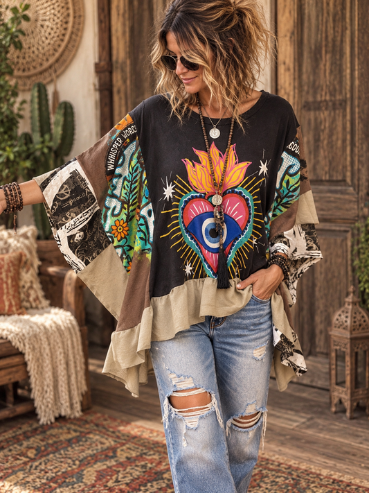 Eyeconic Peace Patchwork Ruffle Tee One Size fits a Small to 3X