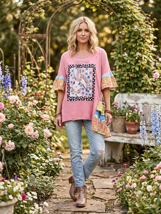 Happy Thoughts Ruffled Sleeve Tee Fits Large to 2X