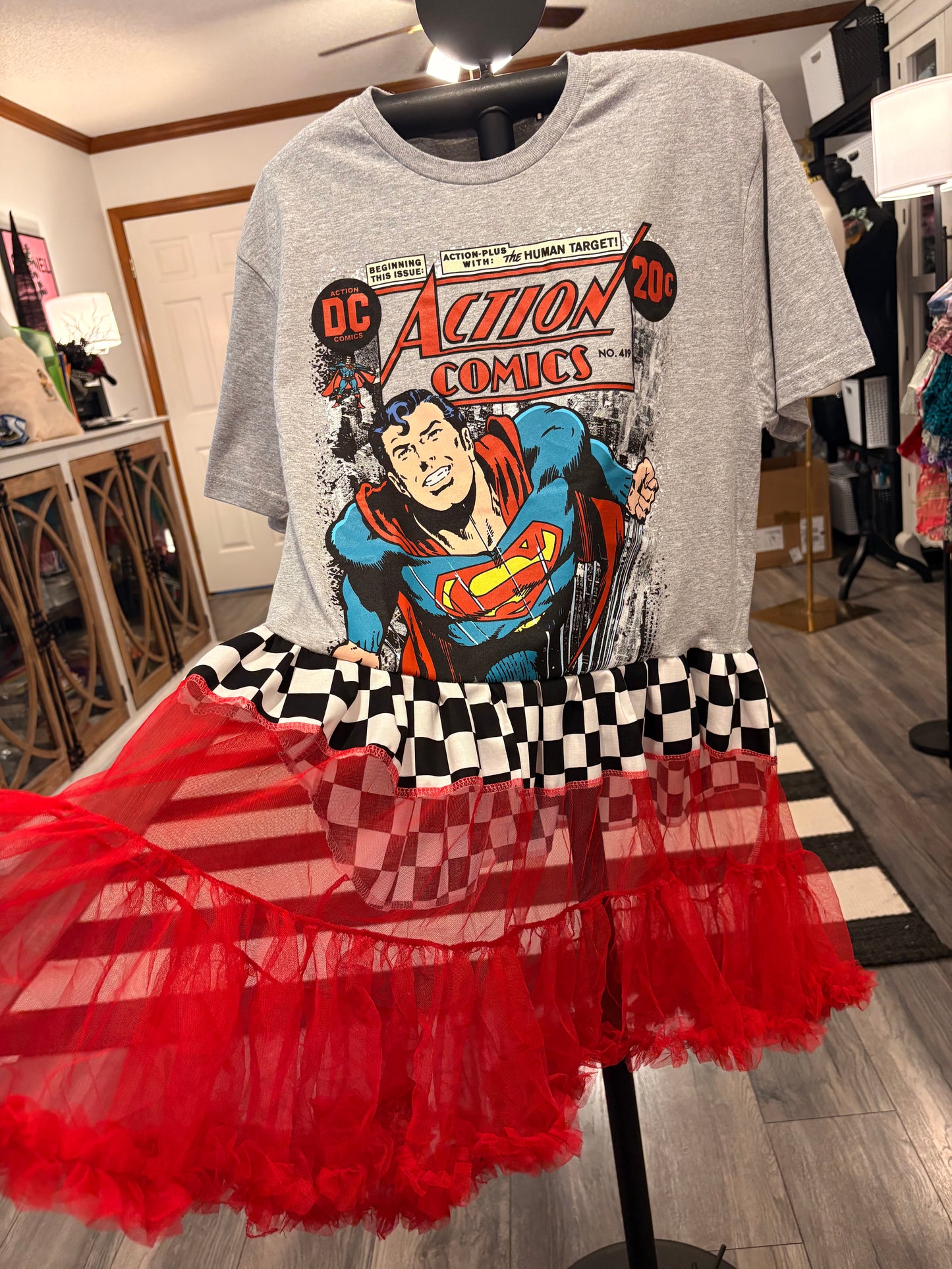 Super Hero Upcycled Rockstar Hi/Lo Top One Size Fits an XS to Medium