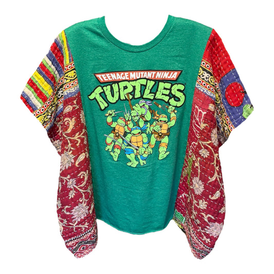 Teenage Mutant Ninja Turtles Upcycled Vintage Kantha Poncho Tee Fits A Size Small to XL