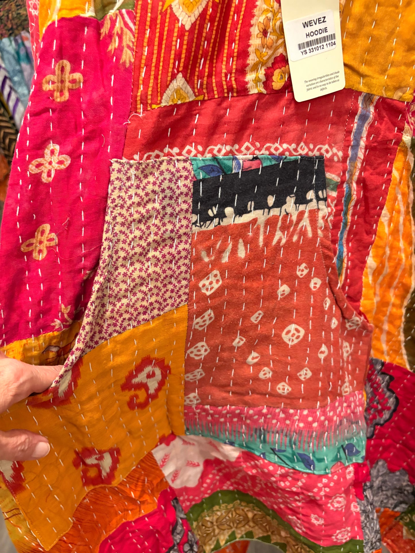 Hope Vintage Kantha Fabric Hood Oversized Poncho Top Dress One Size Fits Most