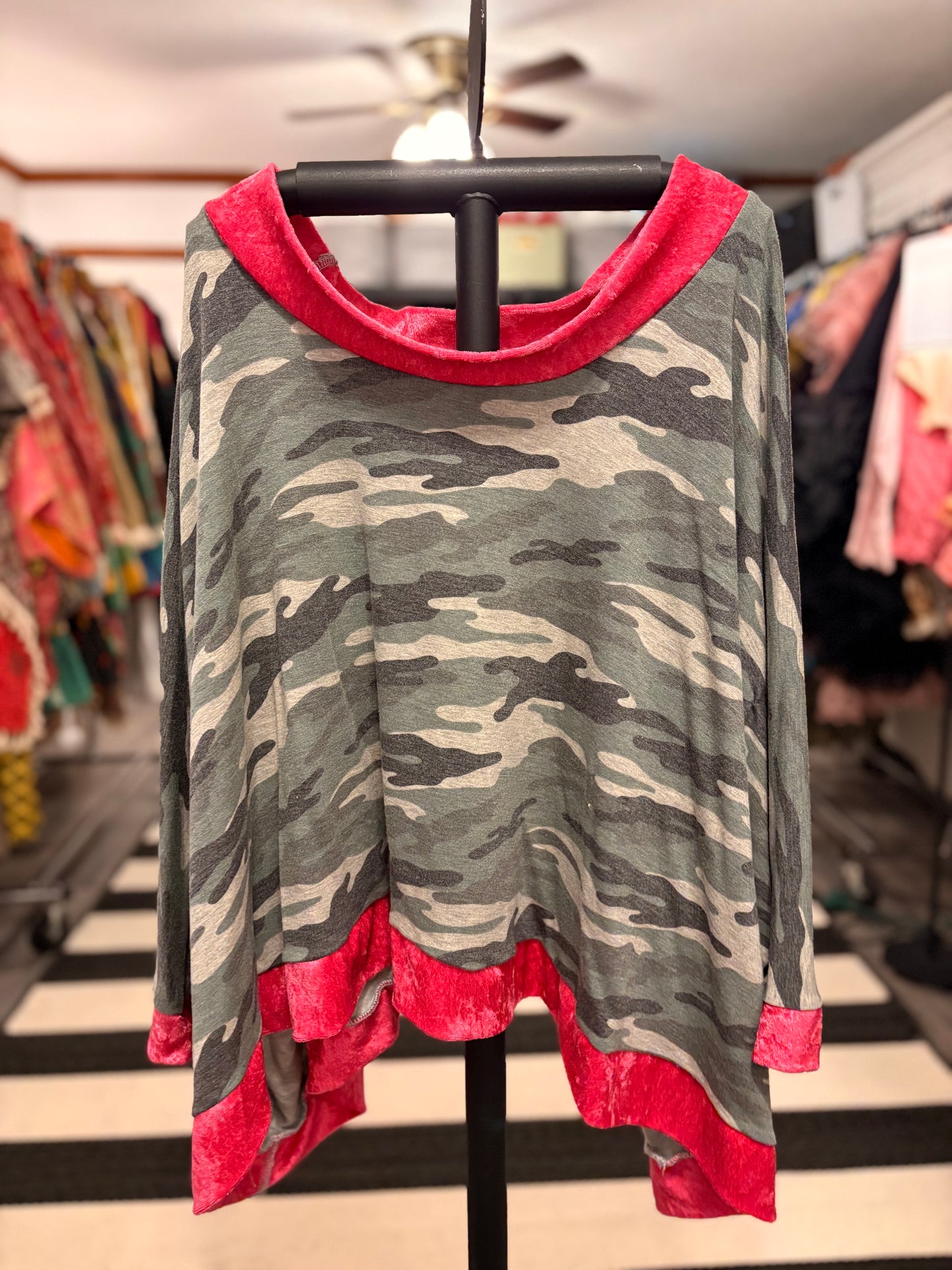 Camo and Hot Pink Velvet Rebel Top One Size Fits a Large to XXL