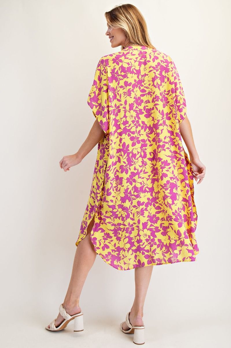 Yellow Peach Blossom Shirt Dress