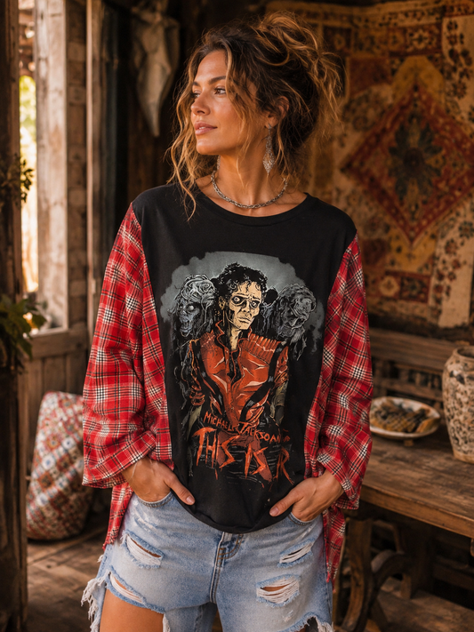 Thriller Upcycled Flannel Tee One Size Fits a Small to Large