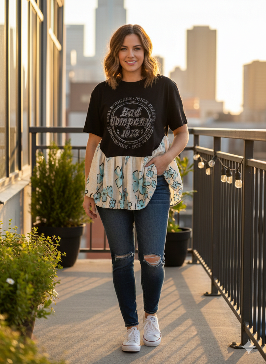 Bad Company Rock Angel Tee One Size Fits a Small to Large Oversized