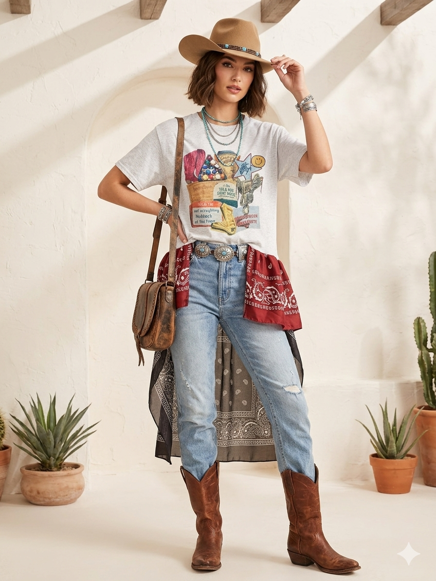Tequila and Cowgirls Drama Ho/Lo Bandana Tee One size fits a Large to 2X 10-16
