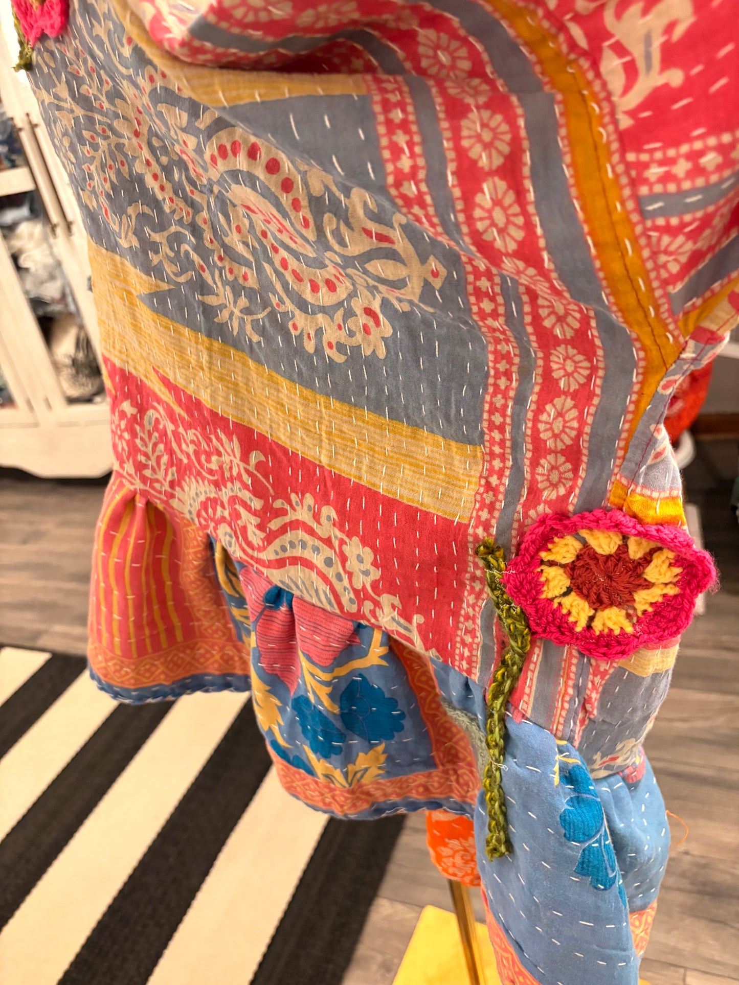 Crochet and Kantha Ruffled Hi/Lo Top