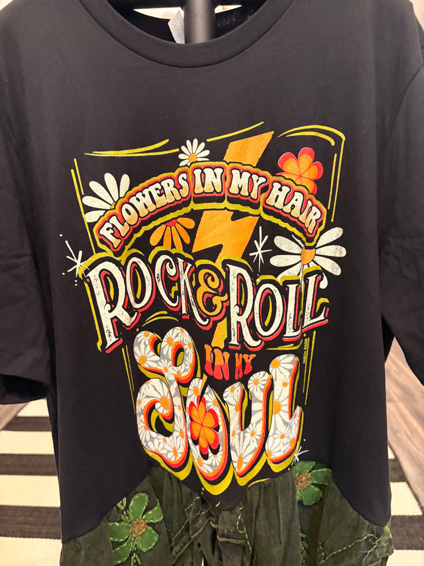 Rock and Roll Upcycled Fringed Bottom Tee Dress Fits a Small to XL
