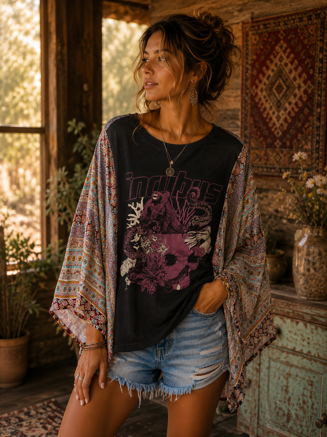 Incubus Upcycled Kimono Tee One Size Fits a Small to XXL
