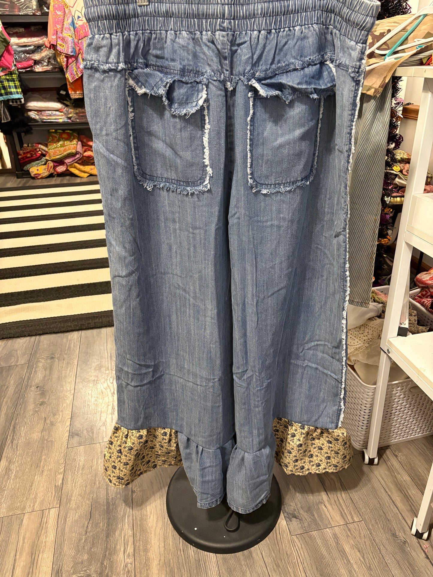 Hollys Upcycled Ruffled Denim Chambray Pants 1X