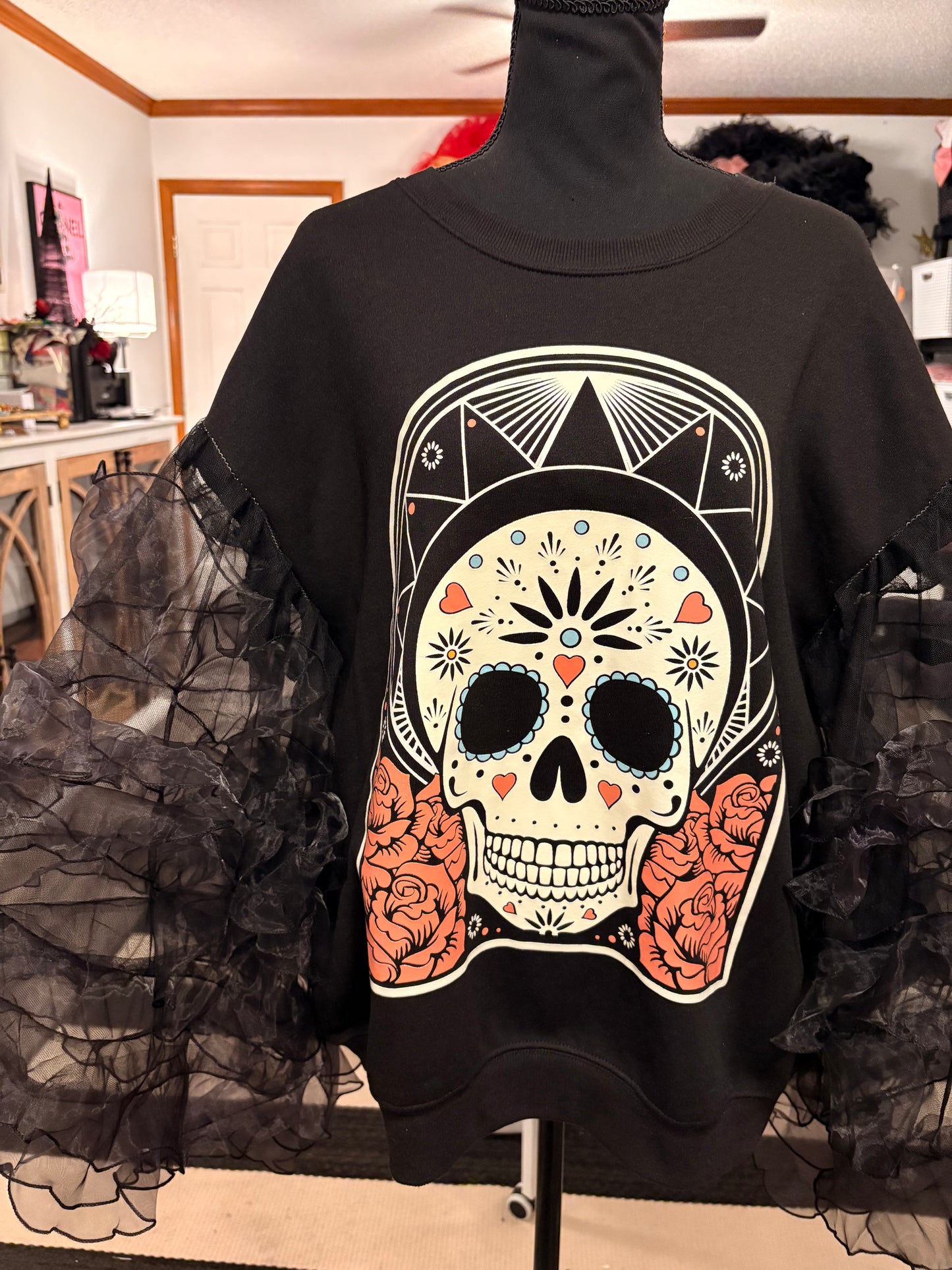 Candy Skull Rockstar Ruffle Top One Size Fits a Small to Large