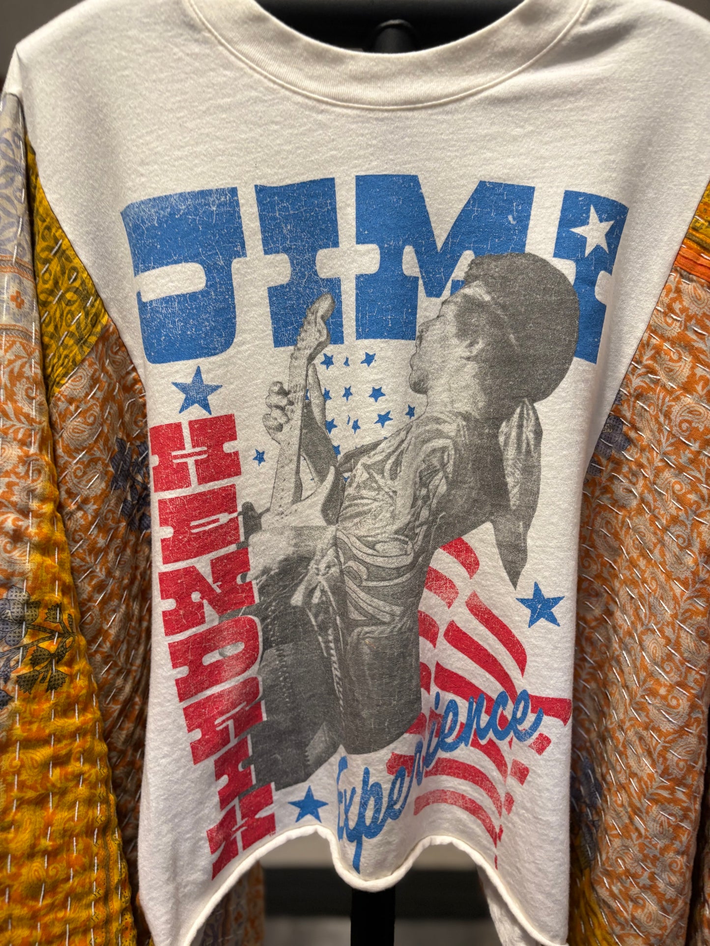 Jimi Hendrix Upcycled Vintage Kantha Poncho Tee Fits A Size Small to XL