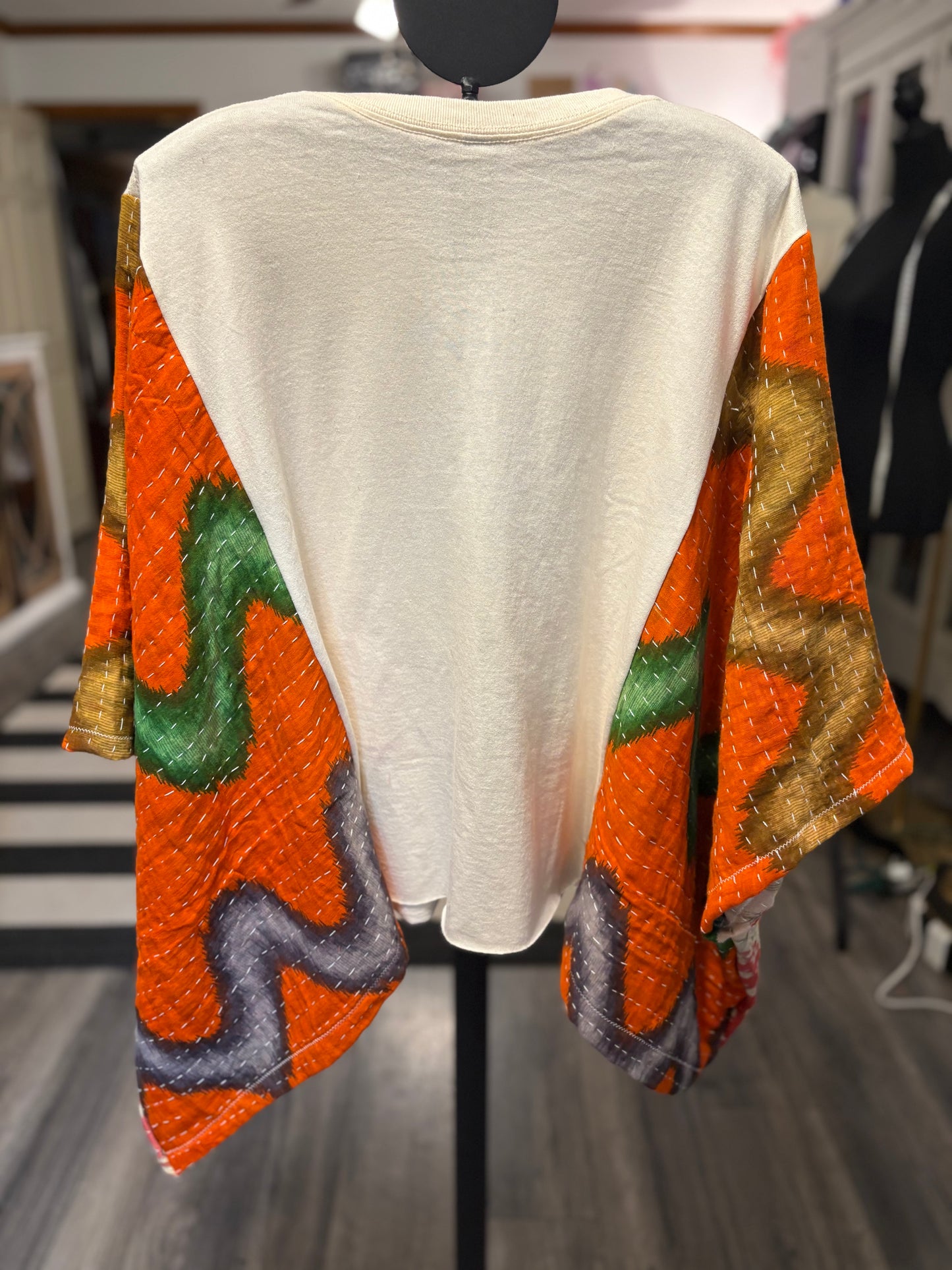 Autumn Upcycled Vintage Kantha Poncho Tee Fits A Size Small to XXL