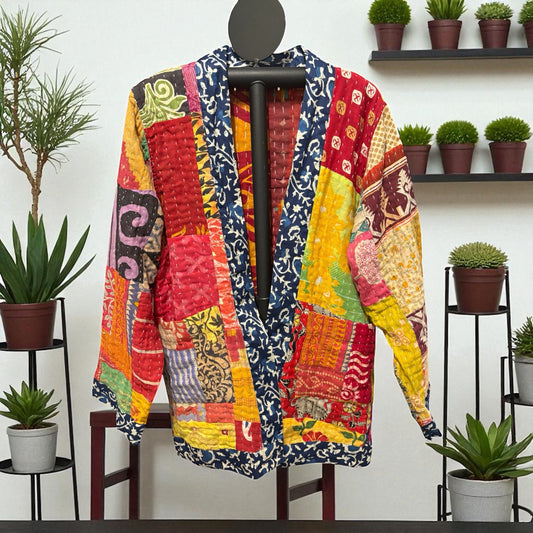 Lauren Reversible Kantha Quilted Sari Jacket Fits a Small to Large