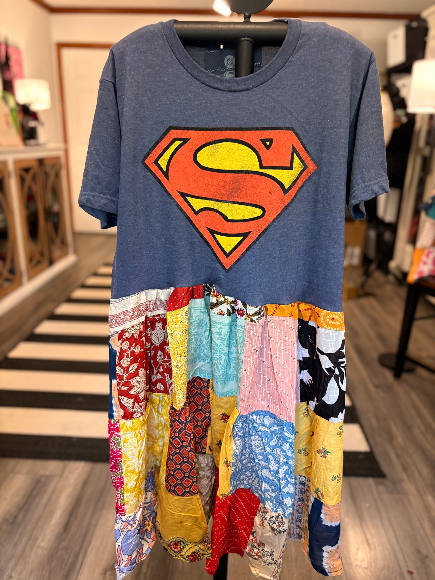 Super Hero Upcycled Patchwork Dress One Size Fits a Small to Large