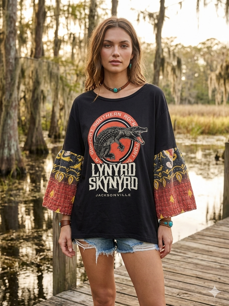 Free Bird Kantha Sleeve Tee Fits a Small to XL