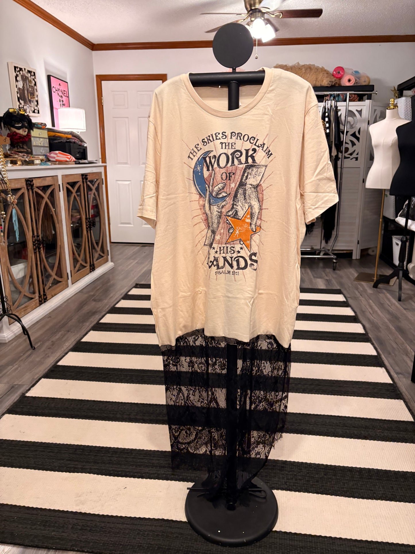His Hands Lace Bottom Tee Dress OVERSIZED Fits a Small to 2X