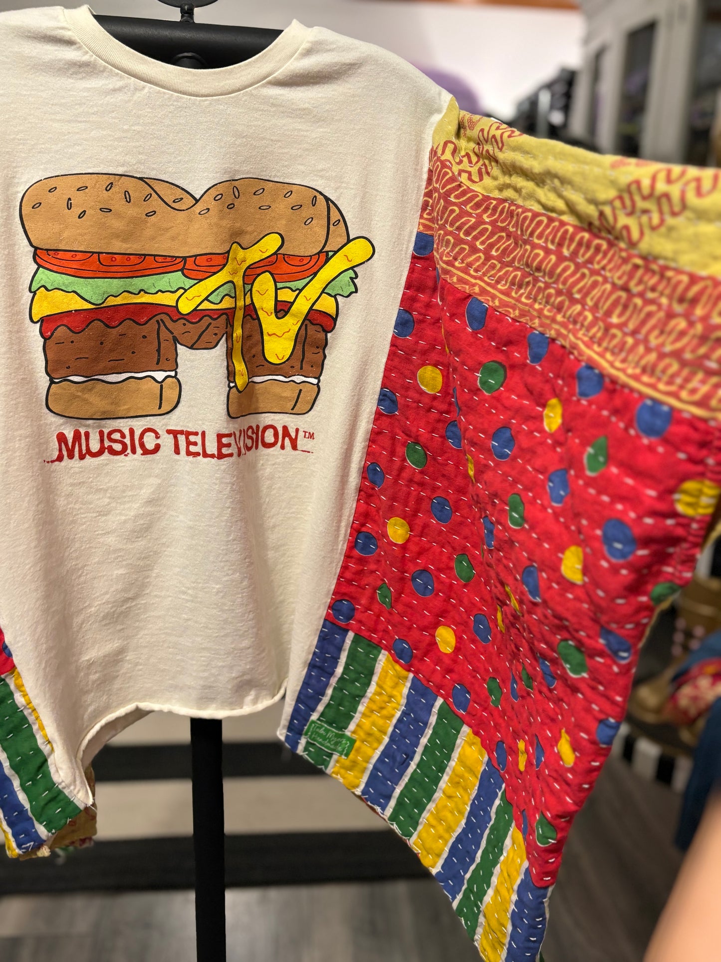 MTV Upcycled Vintage Kantha Poncho Tee Fits A Size Small to XXL