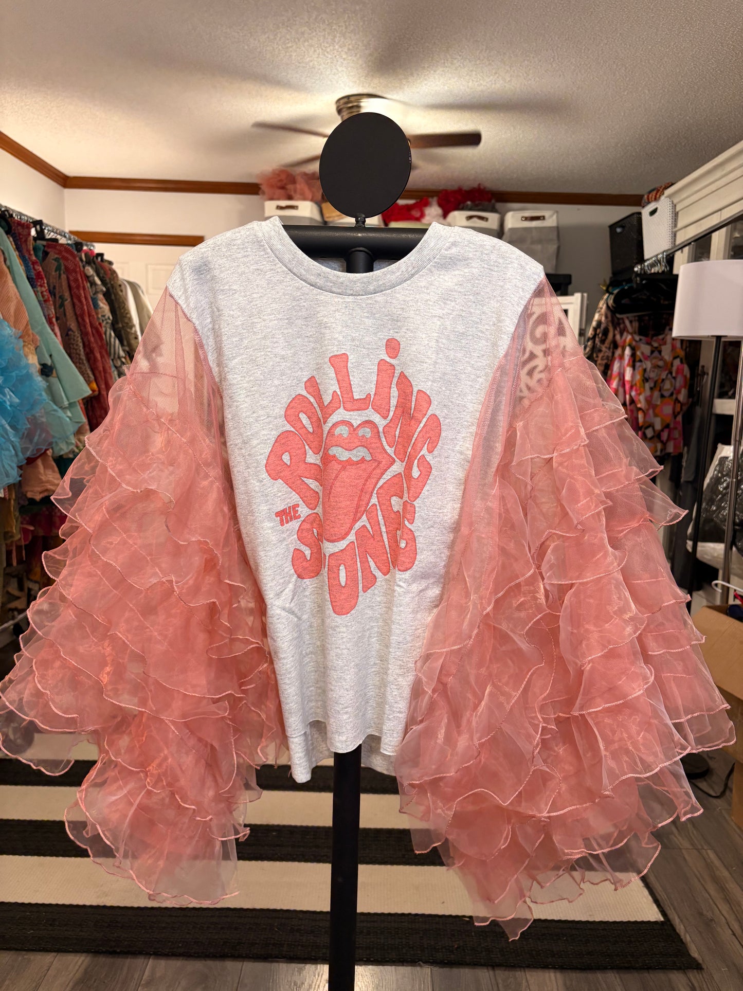Pink Stones Rockstar Ruffle Top One Size Fits a Small to XL