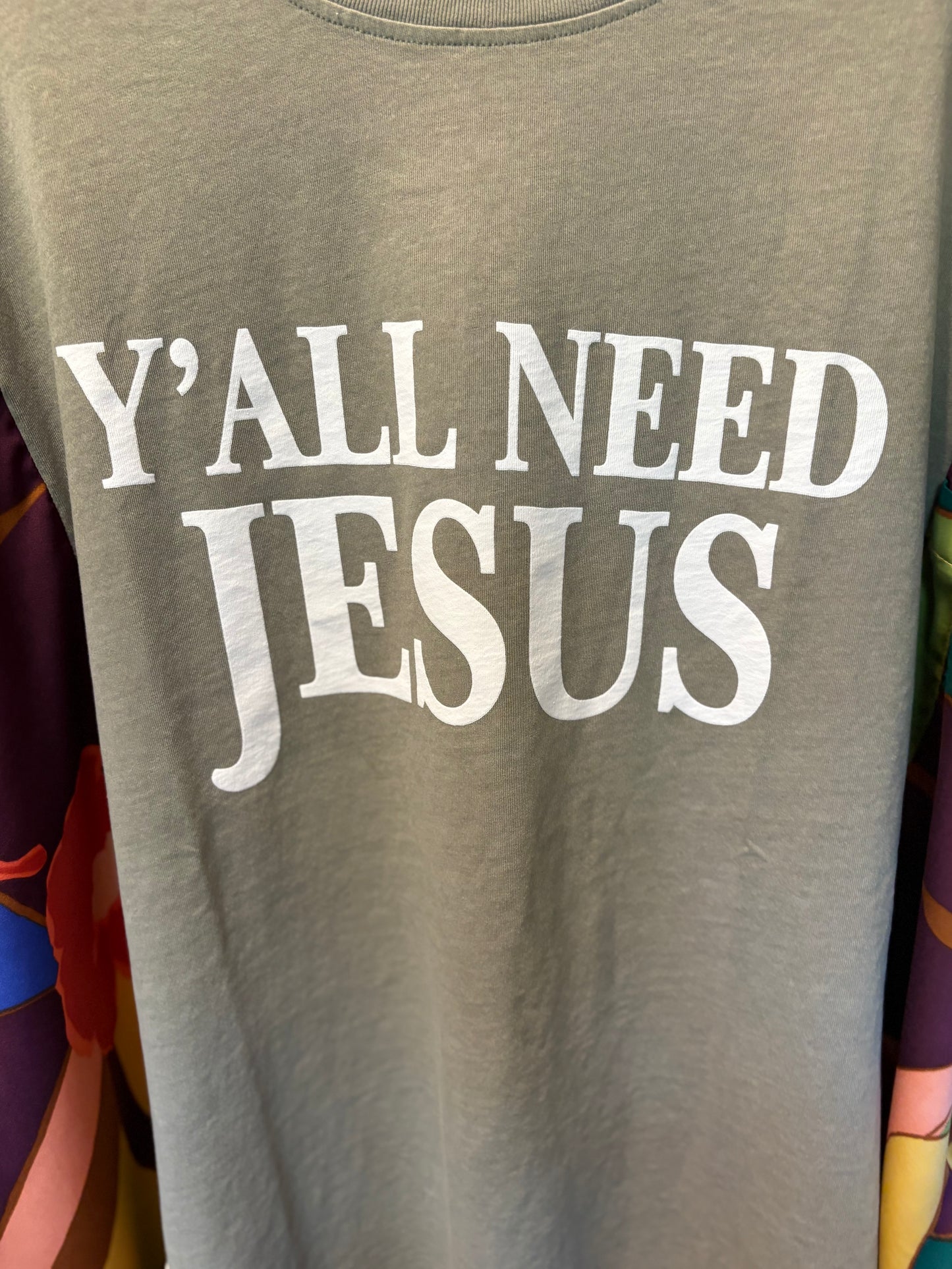 Yall Need Jesus Upcycled Drop-Sleeve Tee One Size Fits a Large to 3X