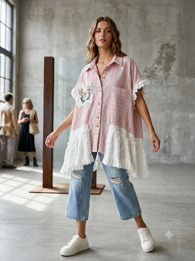 Bring Me Back to Life Upcycled Ruffled Duster/Top One Size Fits a Large to 3X