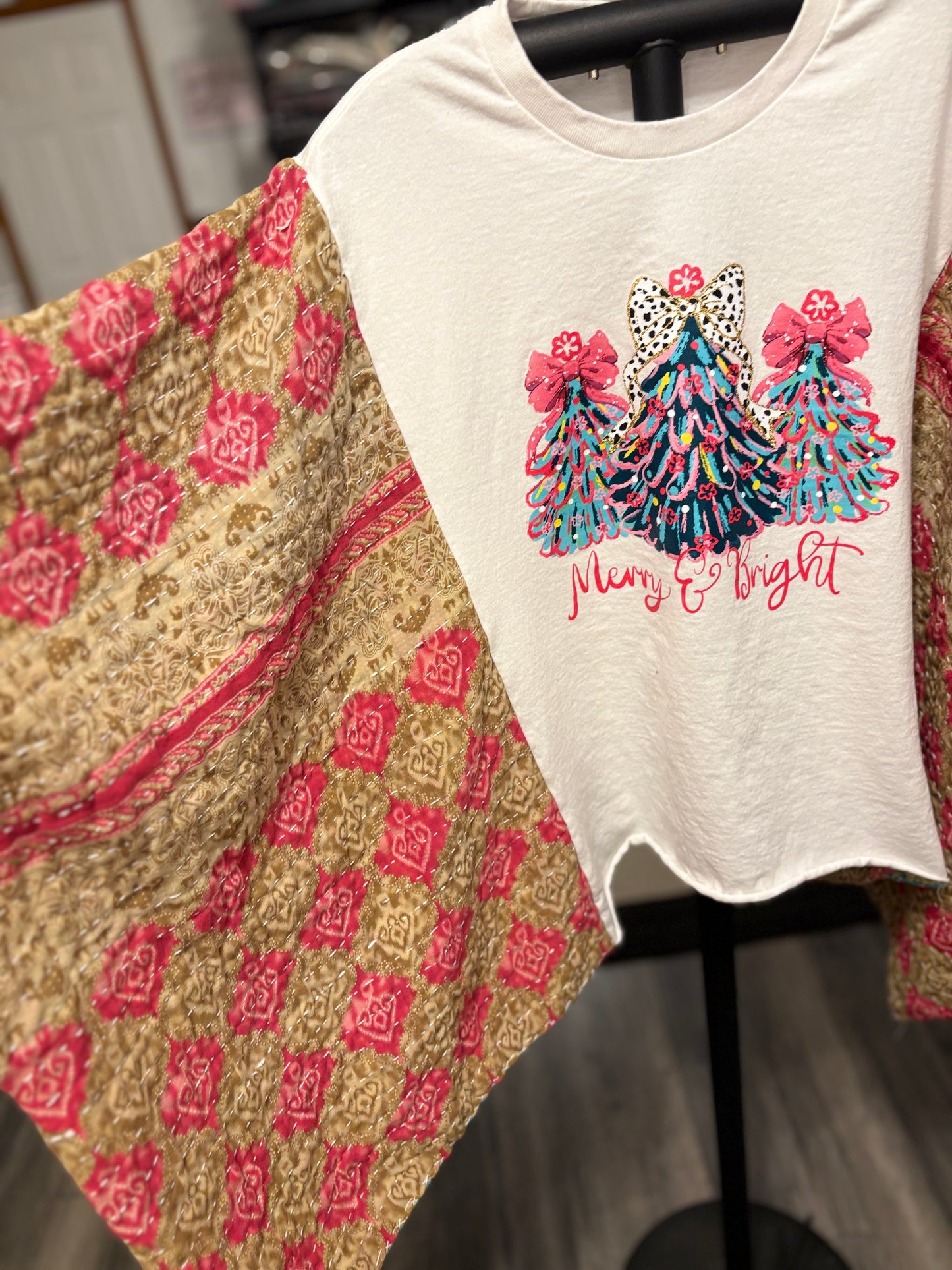 Merry and Bright Upcycled Vintage Kantha Poncho Tee One Size Fits A Small to XXL (6-18)