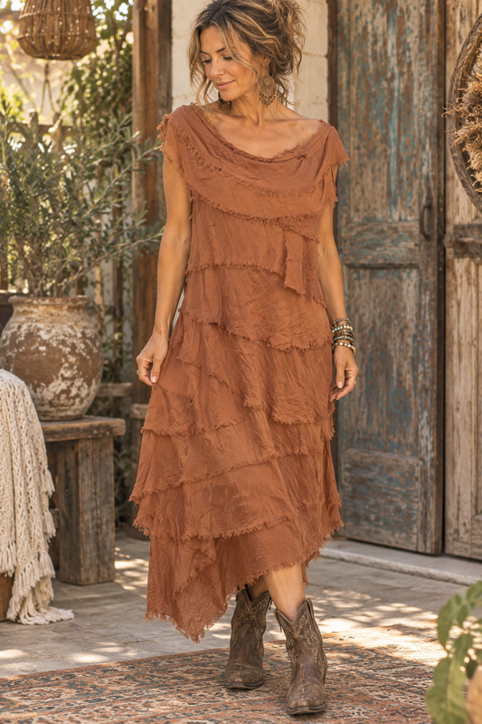 Nina Silk Ruffle Knit Maxi Dress One Size Fits Small to XL 2-14