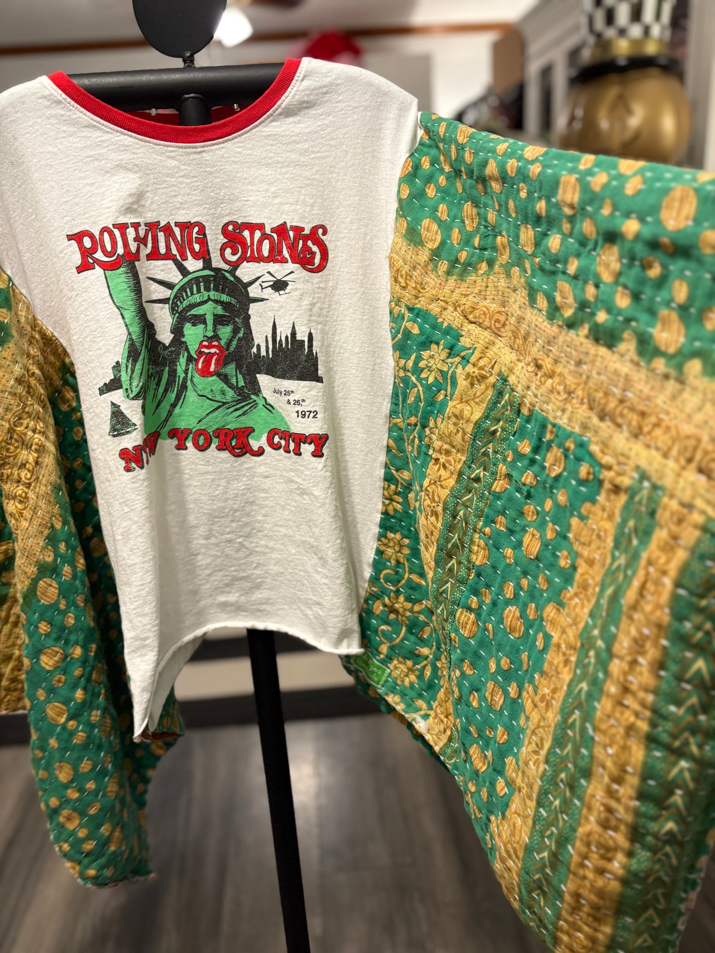 Stones US Tour Upcycled Vintage Kantha Poncho Tee Fits A Size Small to XXL