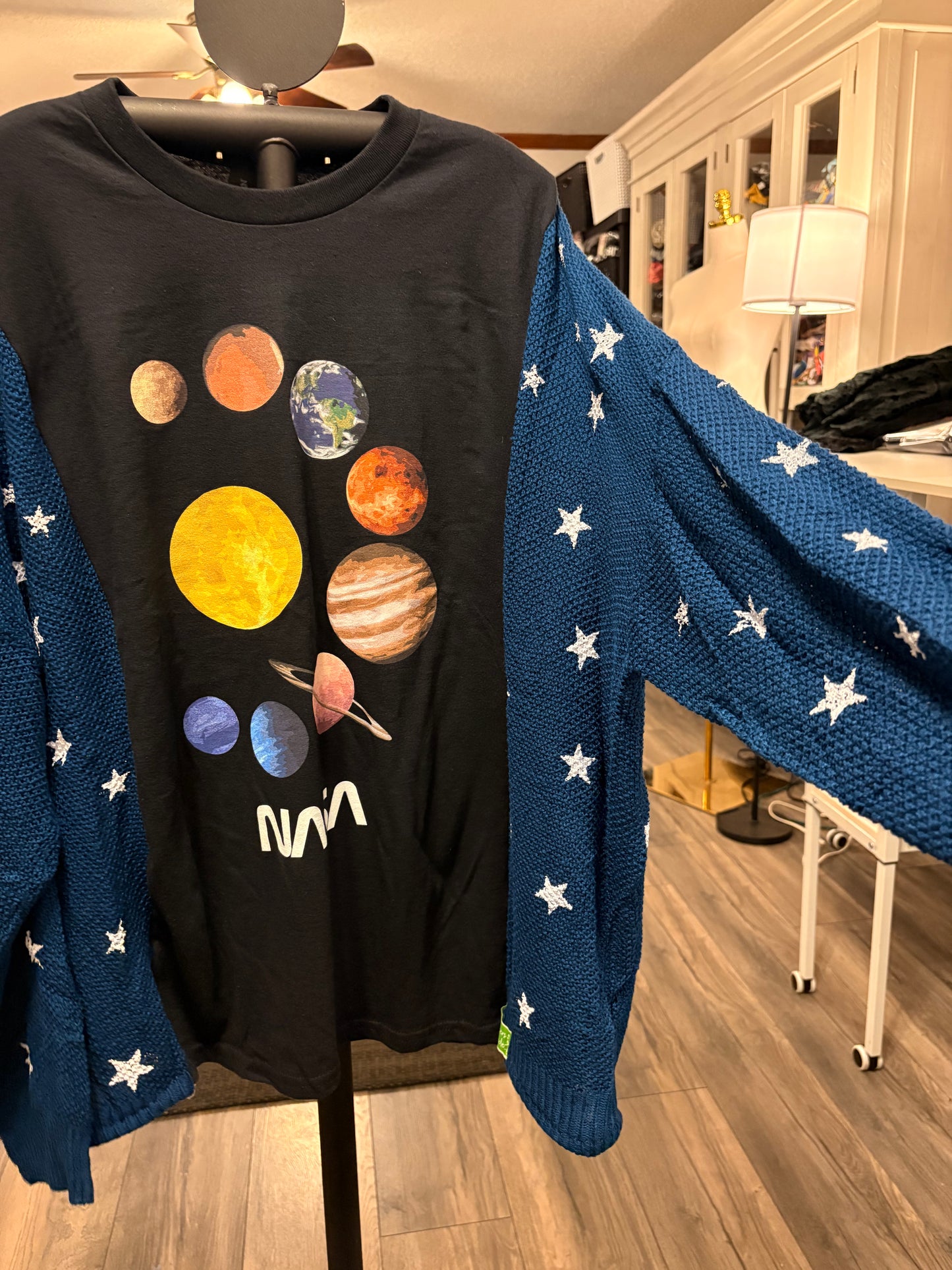Reach for the Stars Star Sweater Tee One Size Fits a Large to 3X Oversized (blue)