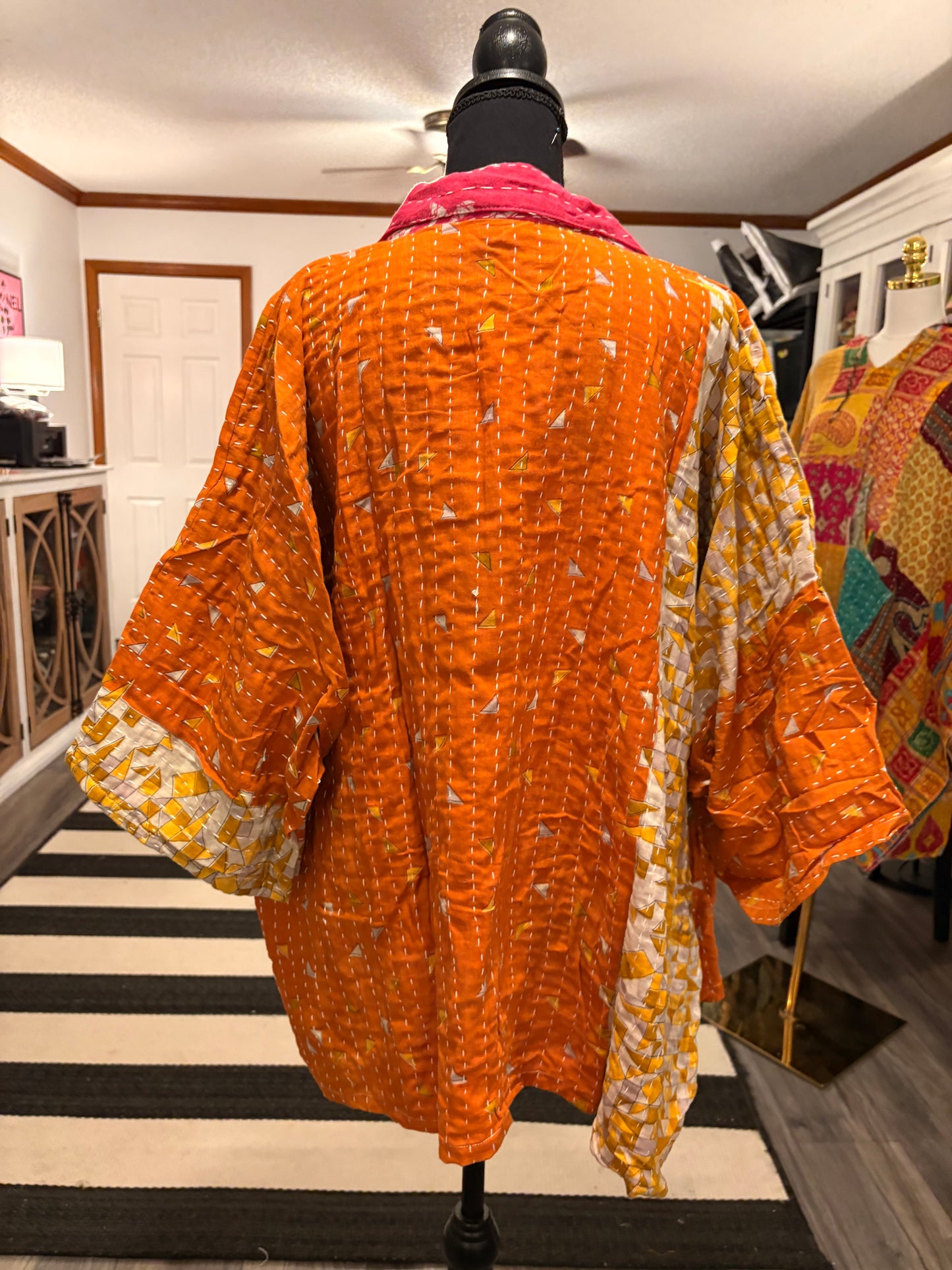 Donna Vintage Printed Cotton Kantha Jacket One Size Fits Small to 2X