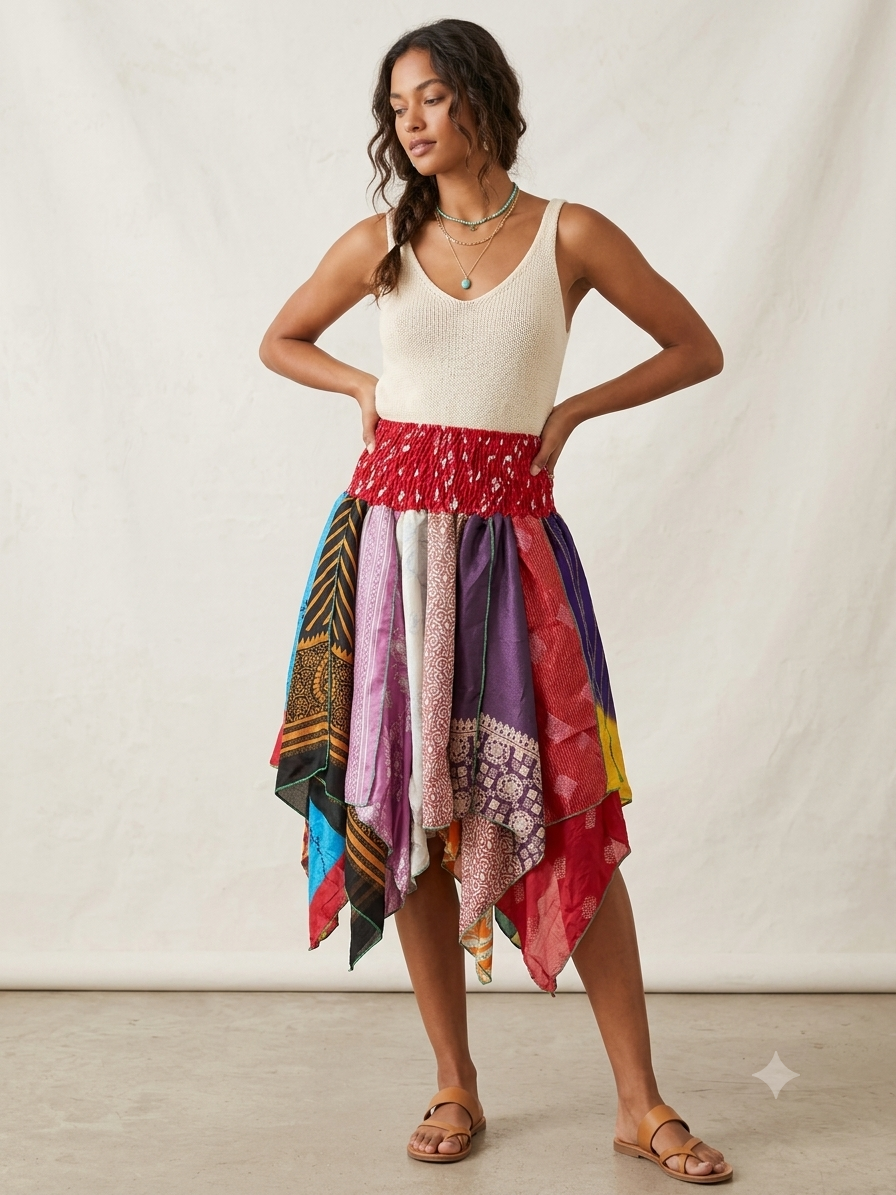 Bri Pixie Diamond Cut Printed Asymmetric Skirt One Size Fits A Size 2-18