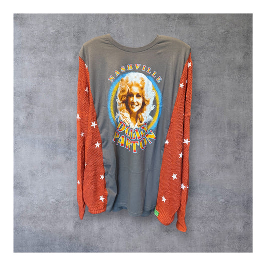 Nashville Dolly Upcycled Star Sweater Tee One Size Fits A Small to XXL Oversized