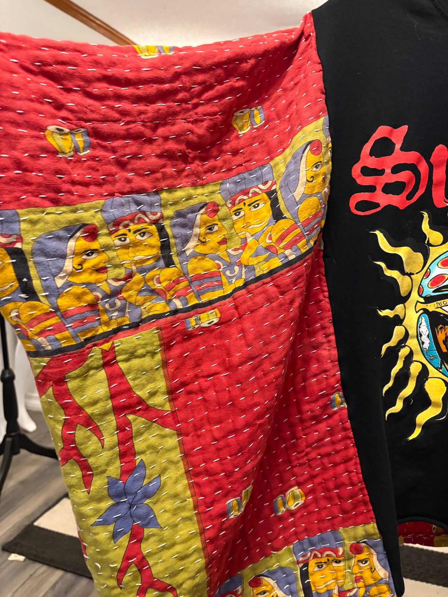 What I Got Upcycled Vintage Kantha Quilt Poncho Tee One Size Fits a Large to 3X