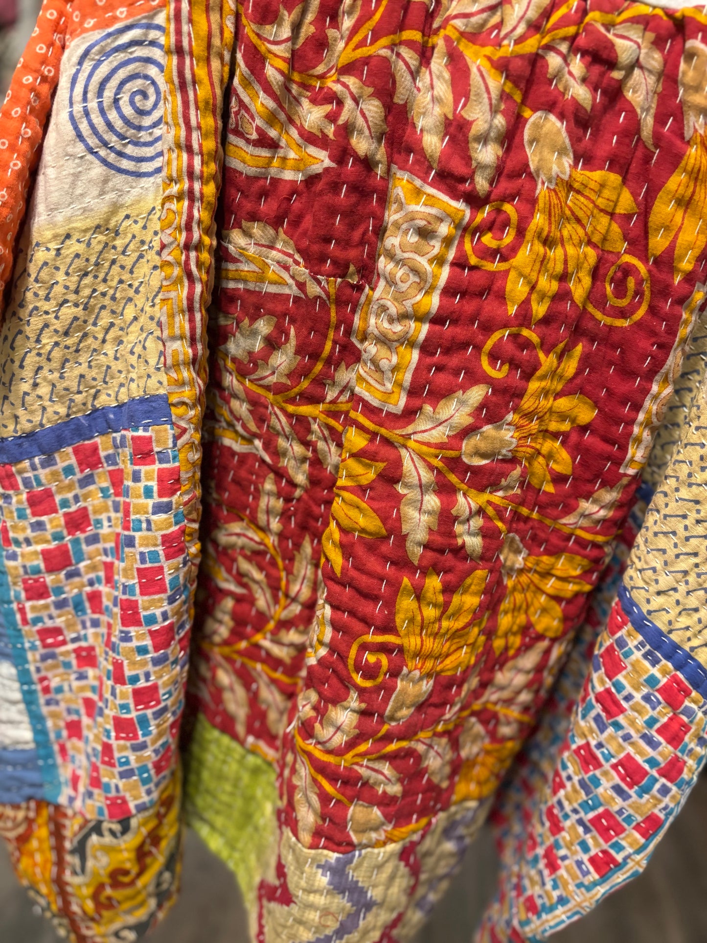 Lainey Upcycled Vintage Kantha ART Poncho Tee Fits A Size Small to 3X