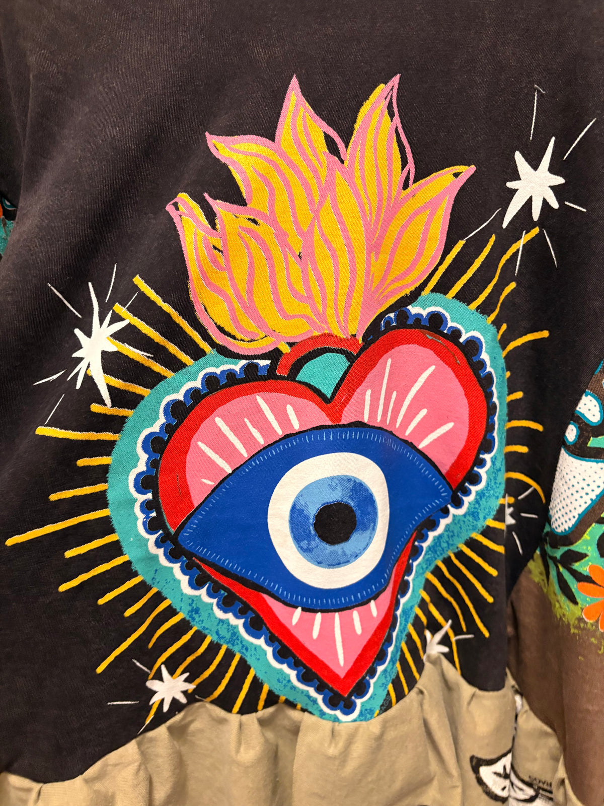 Eyeconic Peace Patchwork Ruffle Tee One Size fits a Small to 3X