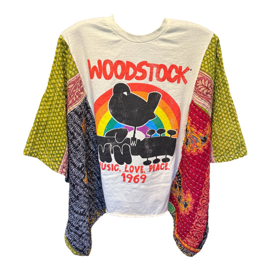 Woodstock Upcycled Vintage Kantha Poncho Tee Fits A Small to XL
