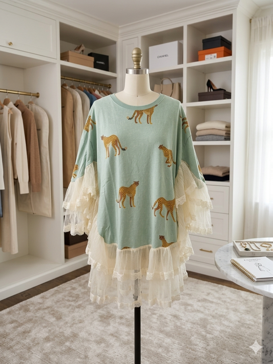 Cheetah Upcycled Butterfly Poncho One Size Fits a Large to 3X