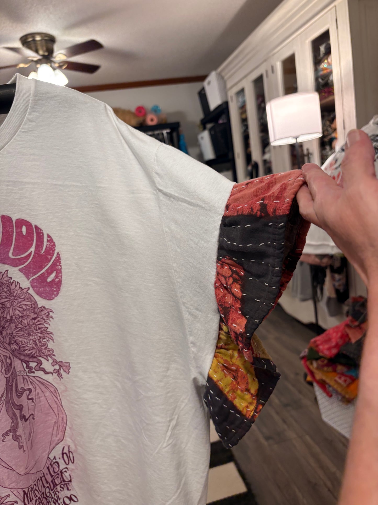 Pink Kantha Ruffle Sleeve Tee Fits a Small to 2X