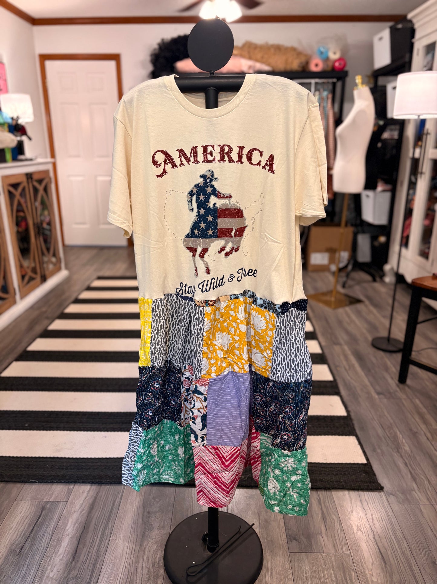 America Wild and Free Upcycled Patchwork Dress One Size Fits a Small to XL