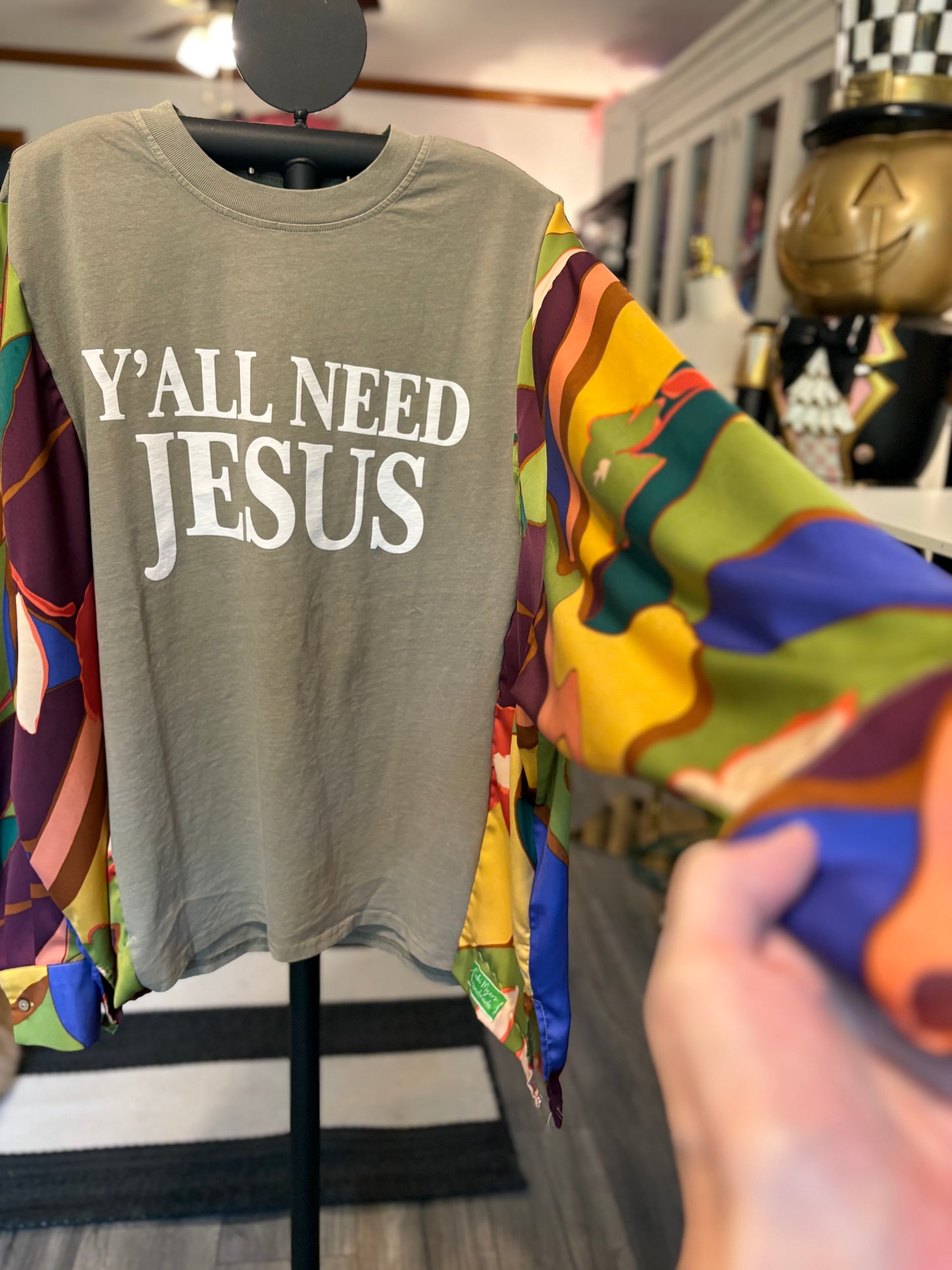 Yall Need Jesus Upcycled Drop-Sleeve Tee One Size Fits a Large to 3X